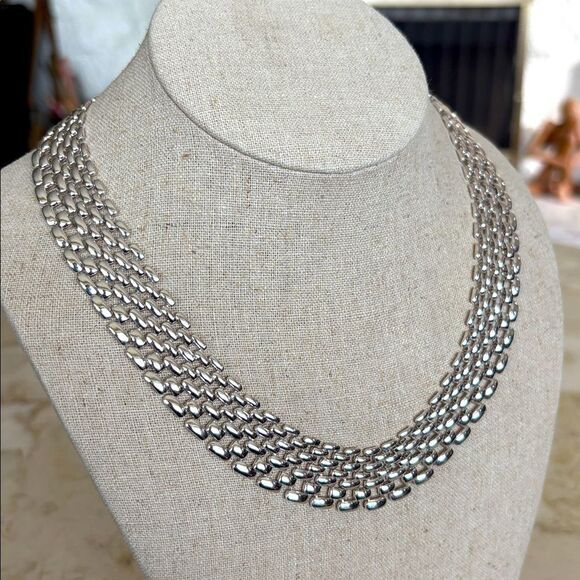 Vintage Napier Silver Tone Chainlink Choker Necklace - Picture 3 of 9
